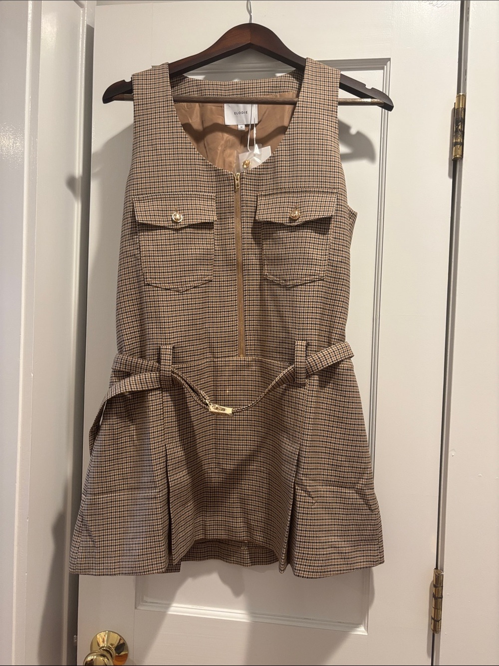 Elodie Brown Houndstooth Zip-Front Tailored Dress NWT Size Medium - Picture 4 of 10